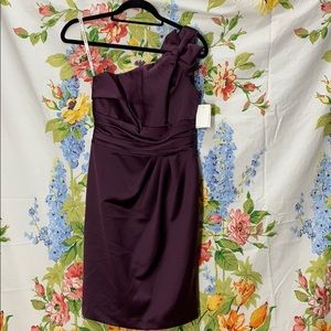 David’s Bridal One Shoulder Strap plum mini dress
